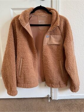 Figs Mocha On-Shift High Pile Fleece Bomber Jacket